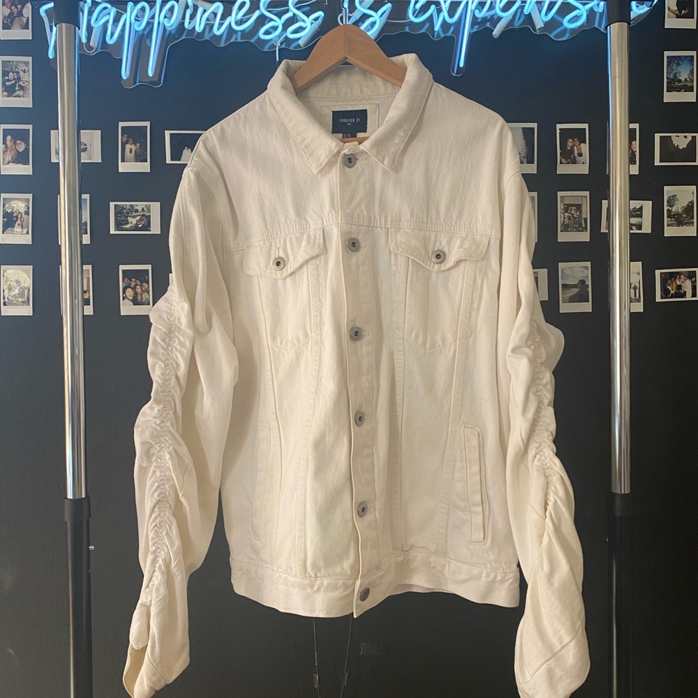 Ruffled White Denim Jacket